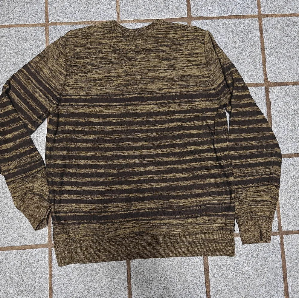 Express Men's Striped Sweater - Green and Black Size L